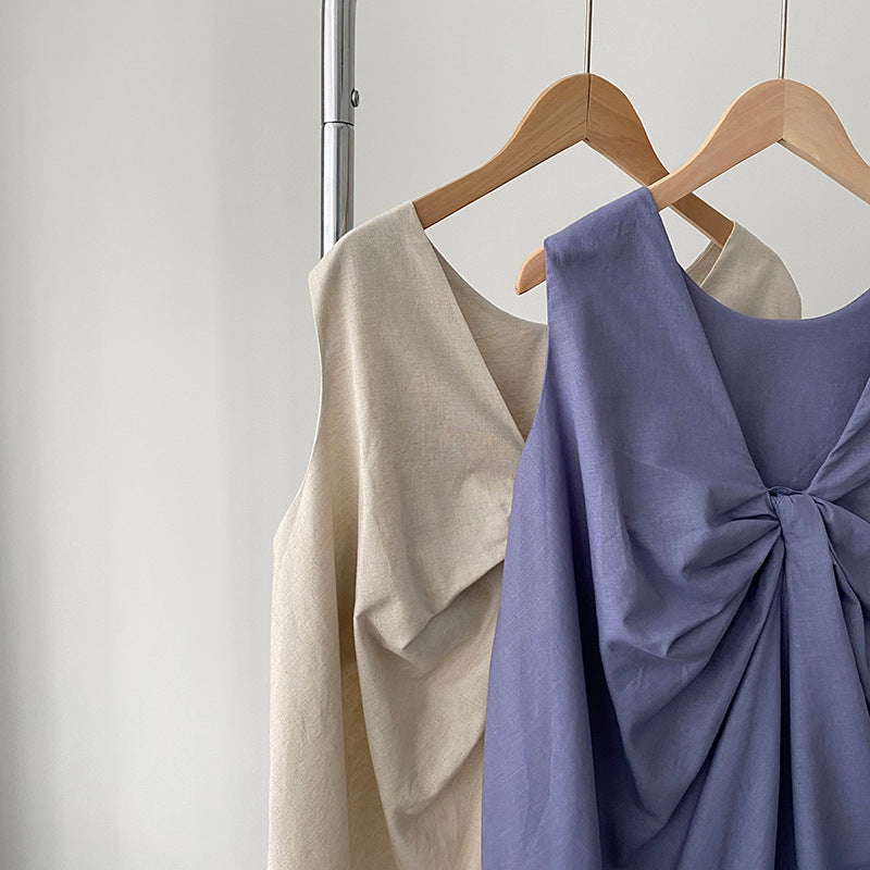 Loose Sleeveless Back-Knotted Vest